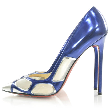 Christian Louboutin Patent Leather Mesh Tashaf 120 Pumps 39 Metallic Blue 2 of 7