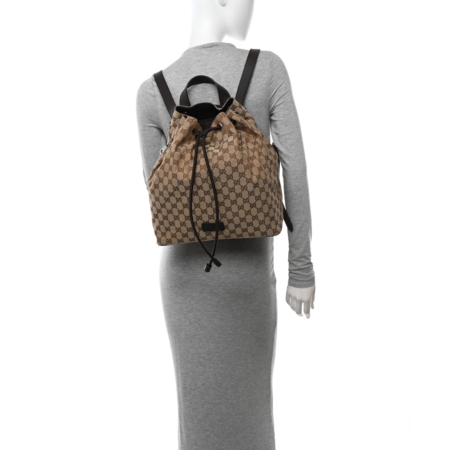 Gucci Monogram Dollar Calfskin O Drawstring Backpack Beige Ebony Testa di Moro Dark Chocolate 2 of 10
