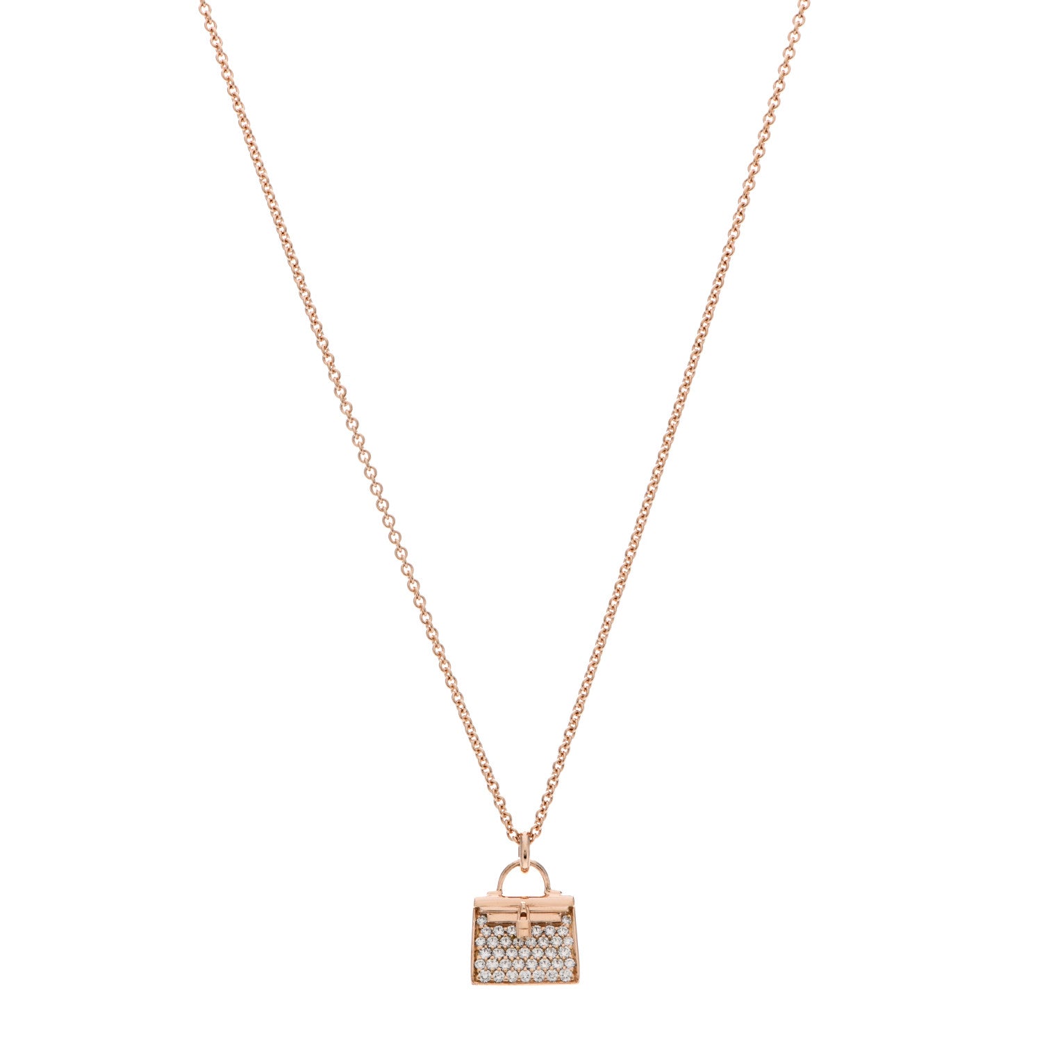 Hermes 18K Rose Gold Diamond Kelly Amulettes Pendant Necklace 1 of 5