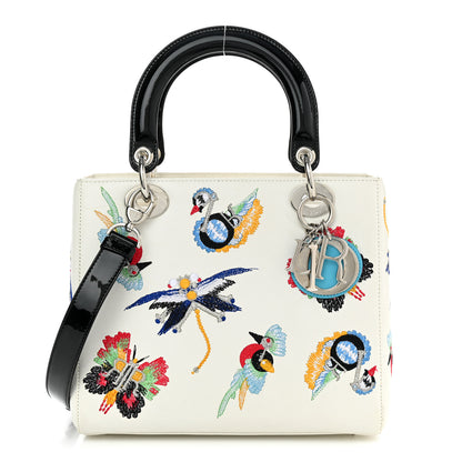 Christian Dior Smooth Calfskin Embroidered Medium Lady Dior White Multicolor 1 of 13