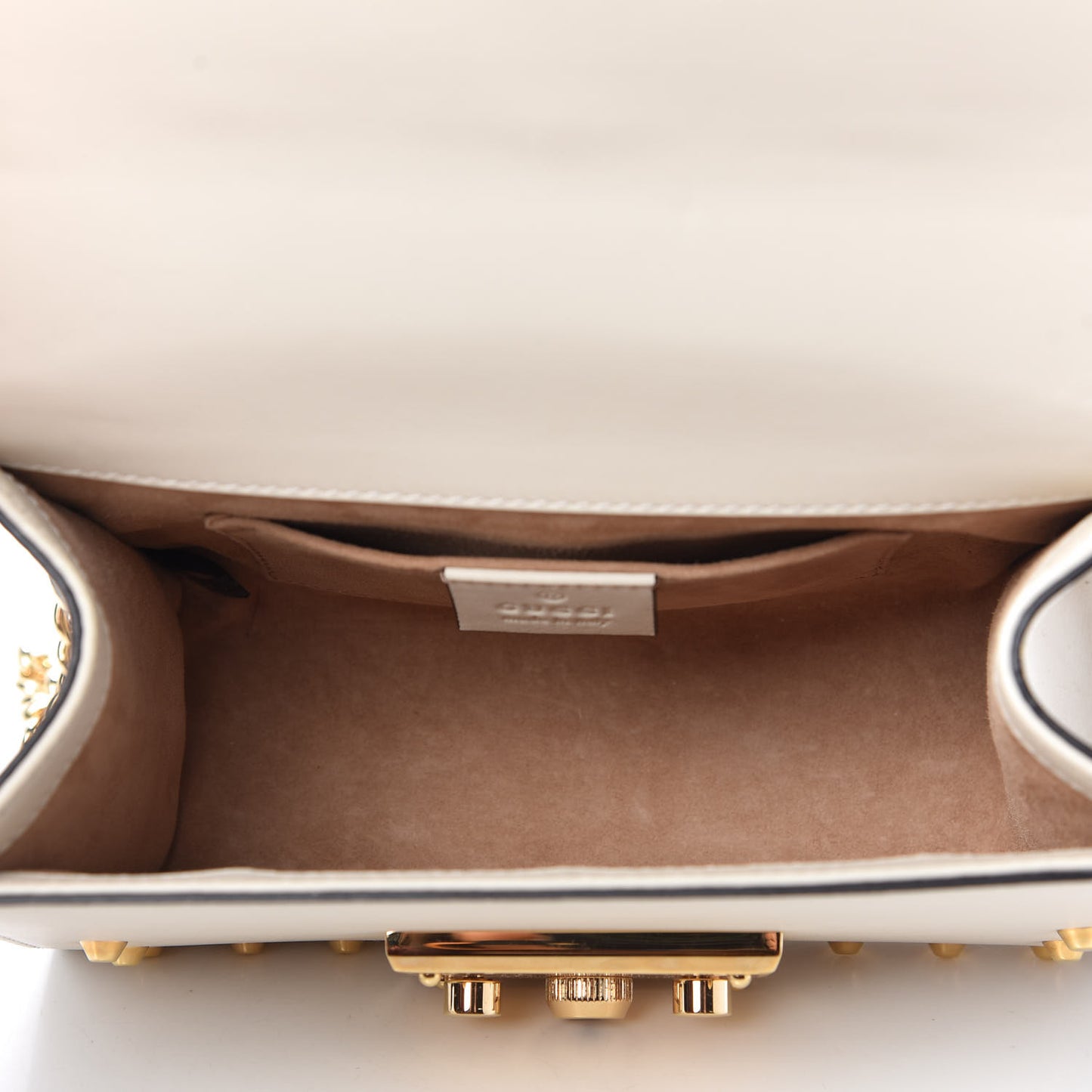 Calfskin Studded Small Padlock Shoulder Bag White