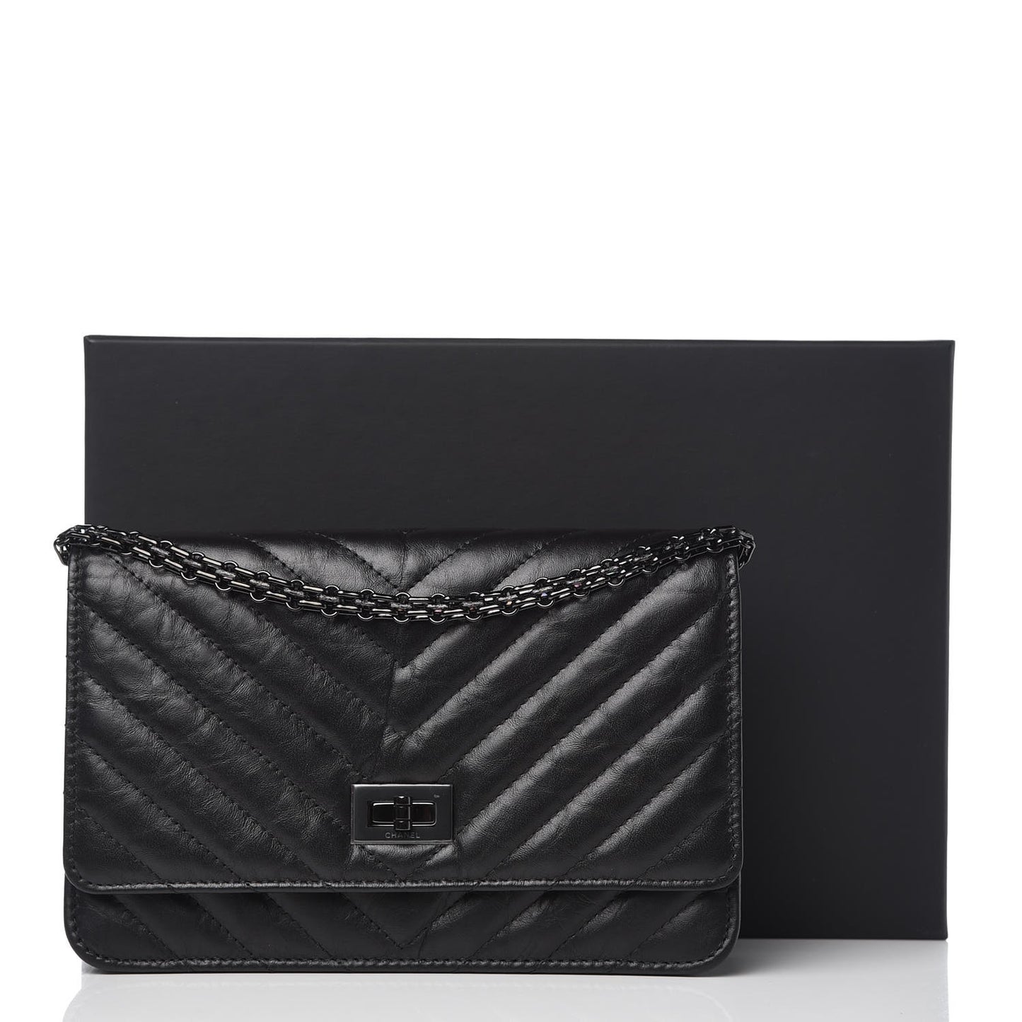 Aged Calfskin Chevron Quilted Reissue Wallet On Chain WOC So Black