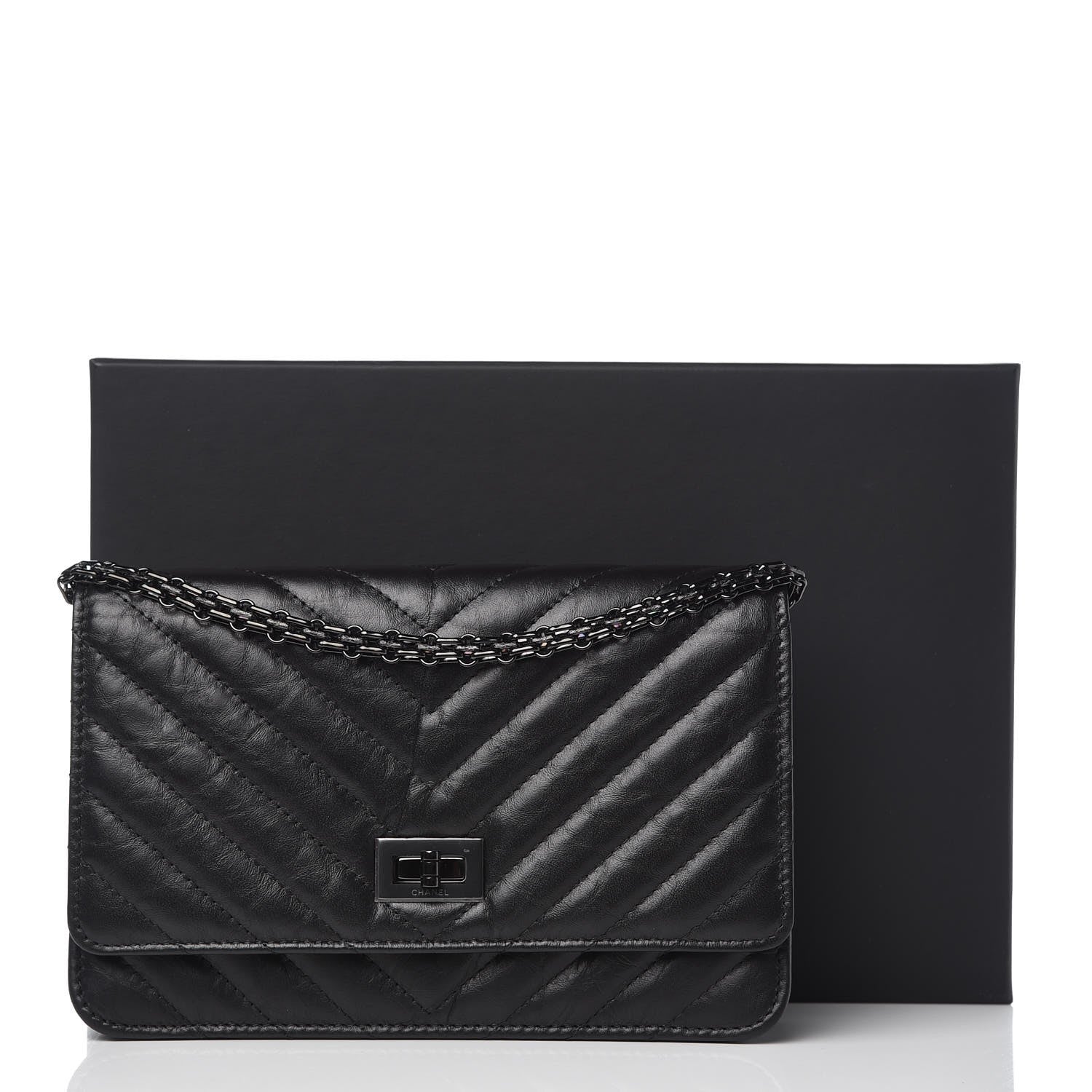 Chanel Aged Calfskin Chevron Quilted Reissue Wallet On Chain WOC So Black 11 of 11