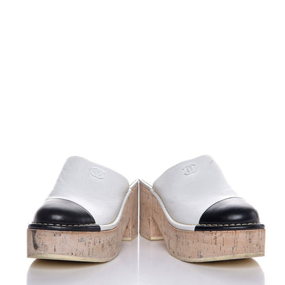 Chanel Calfskin Cork Cap Toe CC Clogs 36 Beige Black 6 of 15
