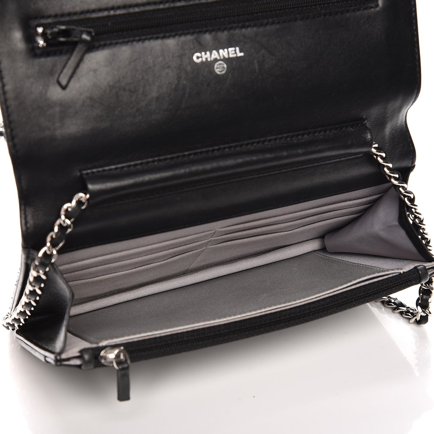 Lambskin Camellia Embossed Wallet On Chain WOC Black