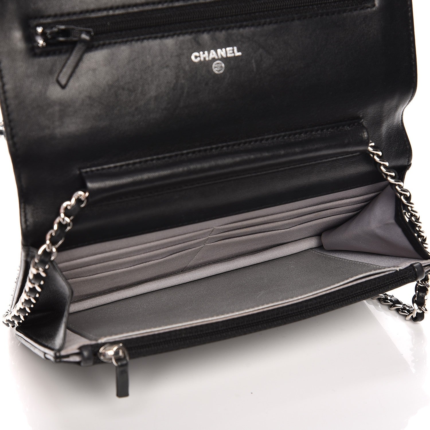 Chanel Lambskin Camellia Embossed Wallet On Chain WOC Black 5 of 10