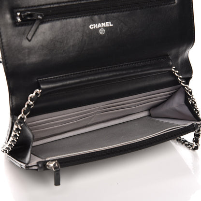 Chanel Lambskin Camellia Embossed Wallet On Chain WOC Black 5 of 10