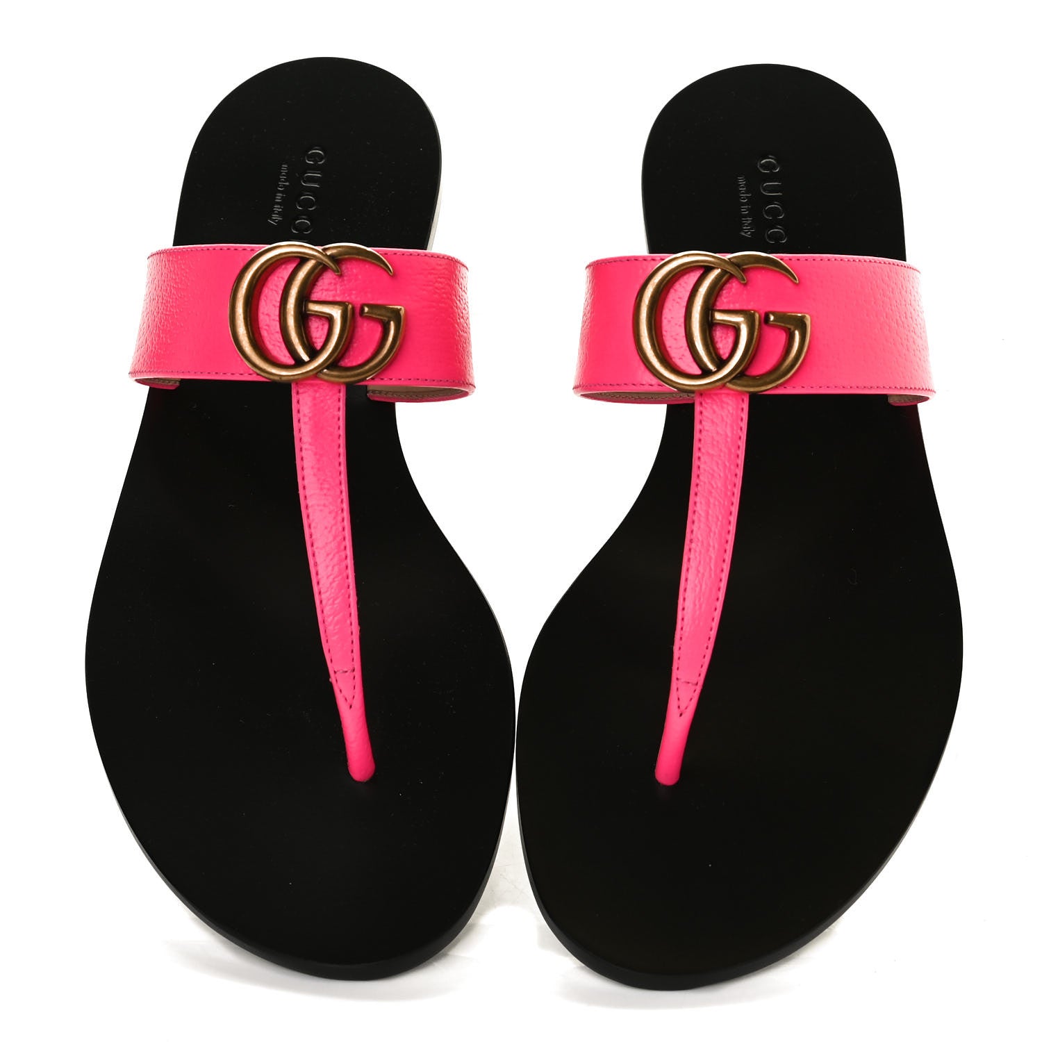 Gucci Calfskin GG Marmont Thong Sandals 37 Fuxia Fluo 5 of 12