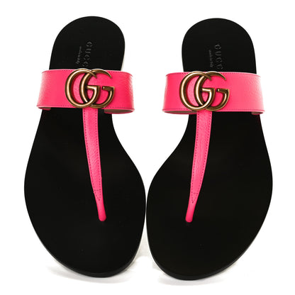 Gucci Calfskin GG Marmont Thong Sandals 37 Fuxia Fluo 5 of 12