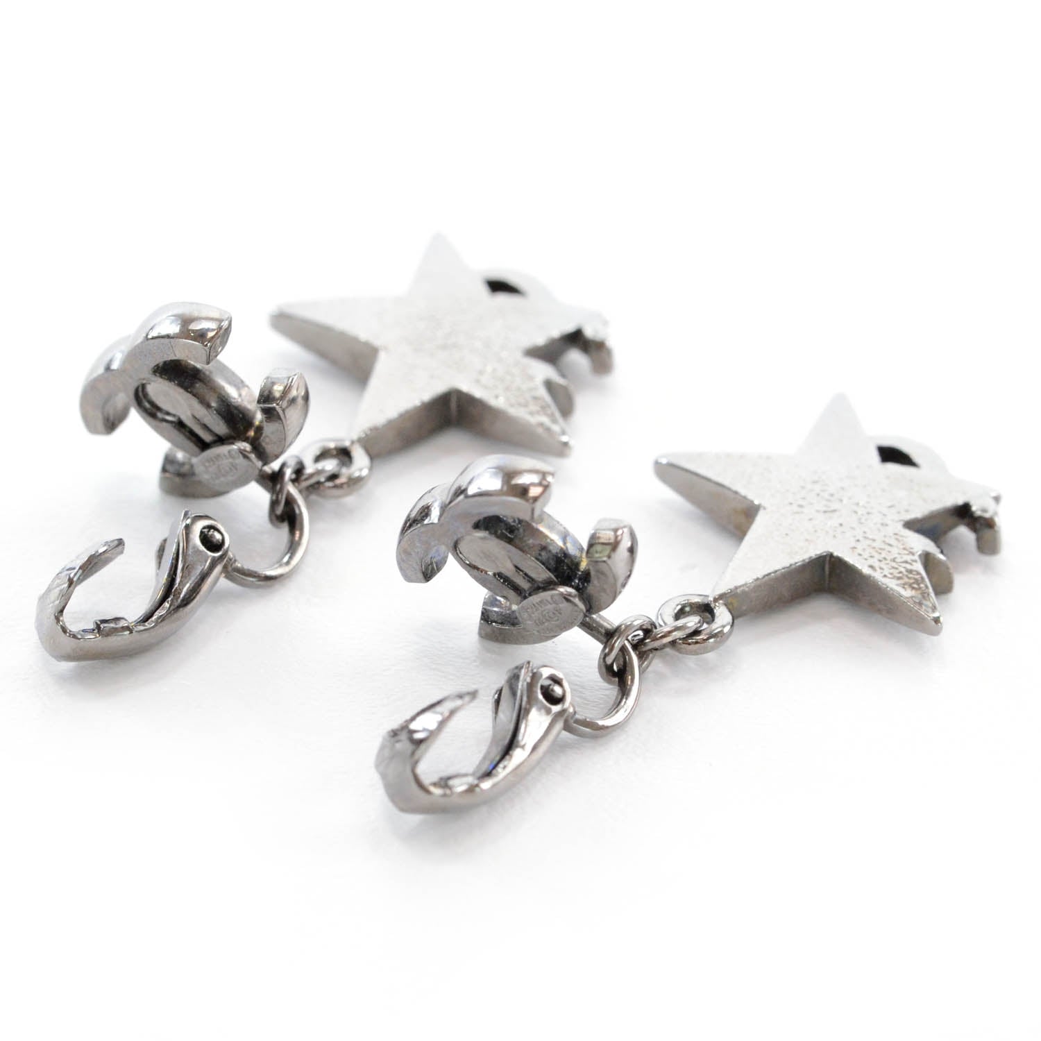 Chanel Glitter CC Star Drop Clip On Earrings Silver 2 of 4