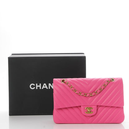 Chanel Lambskin Chevron Quilted Medium Double Flap Pink 9 of 9
