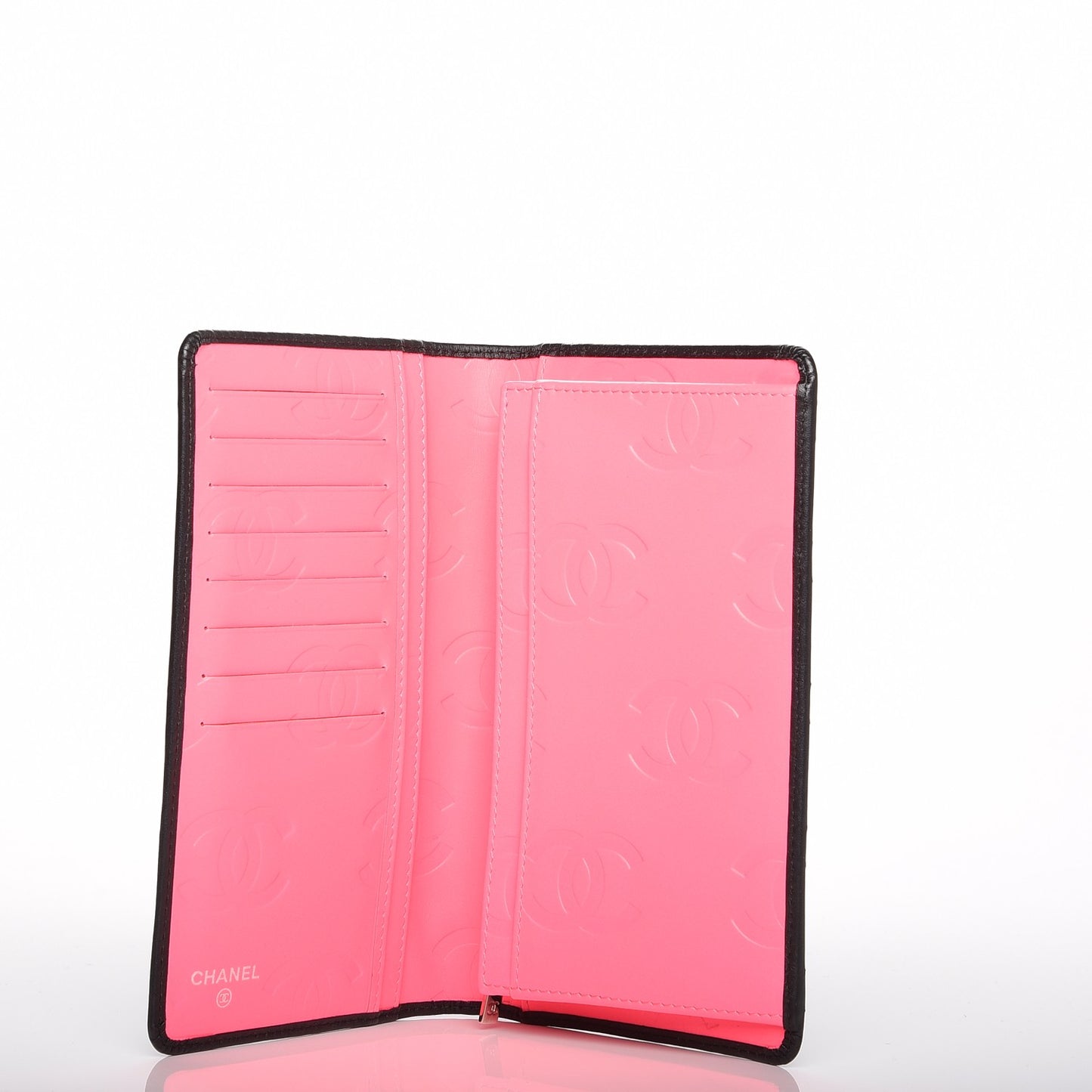 Calfskin Quilted Cambon Yen Wallet Black