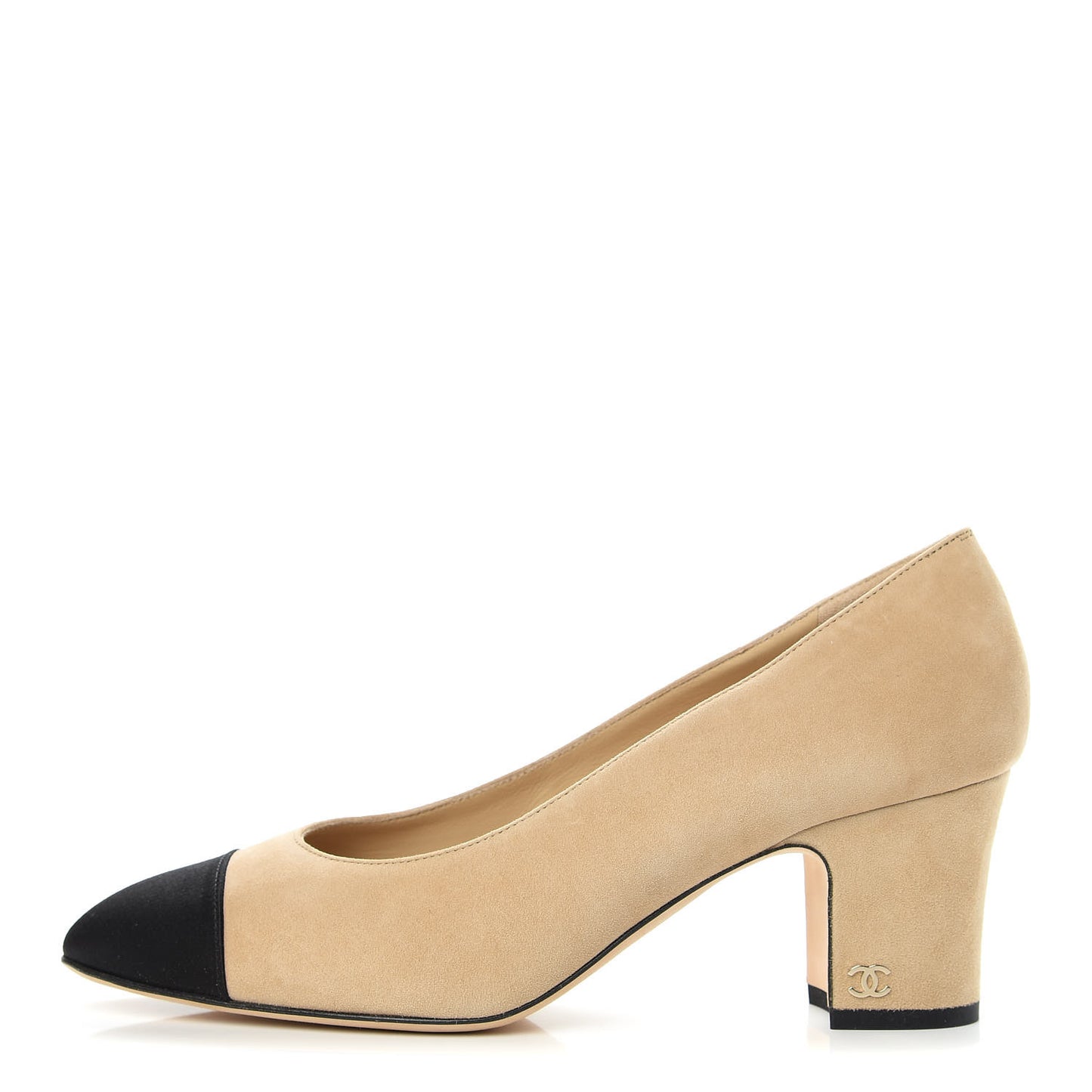 Suede Satin Cap Toe Low Heel Pumps 39 Beige Black