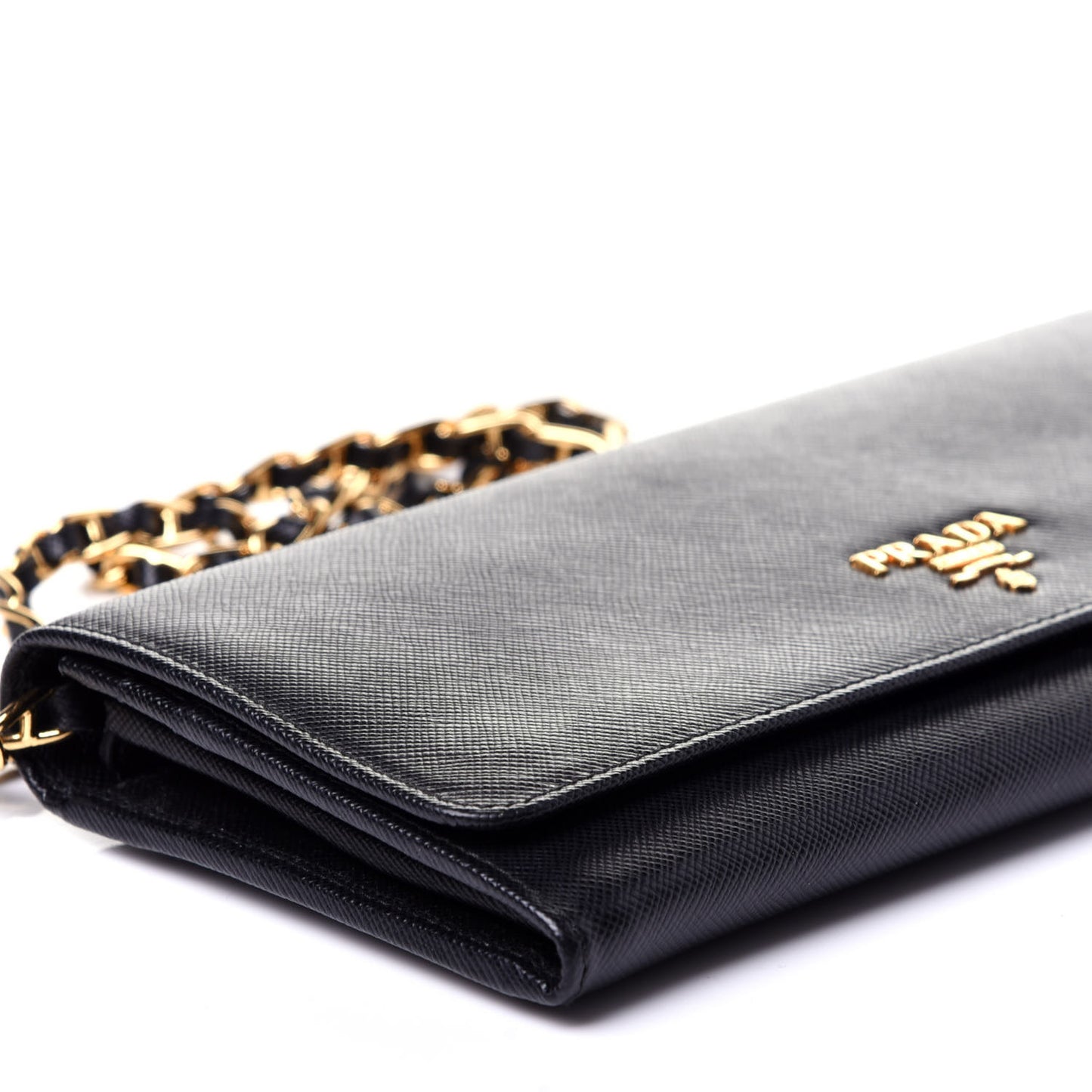 Saffiano Metal Oro Chain Wallet Black
