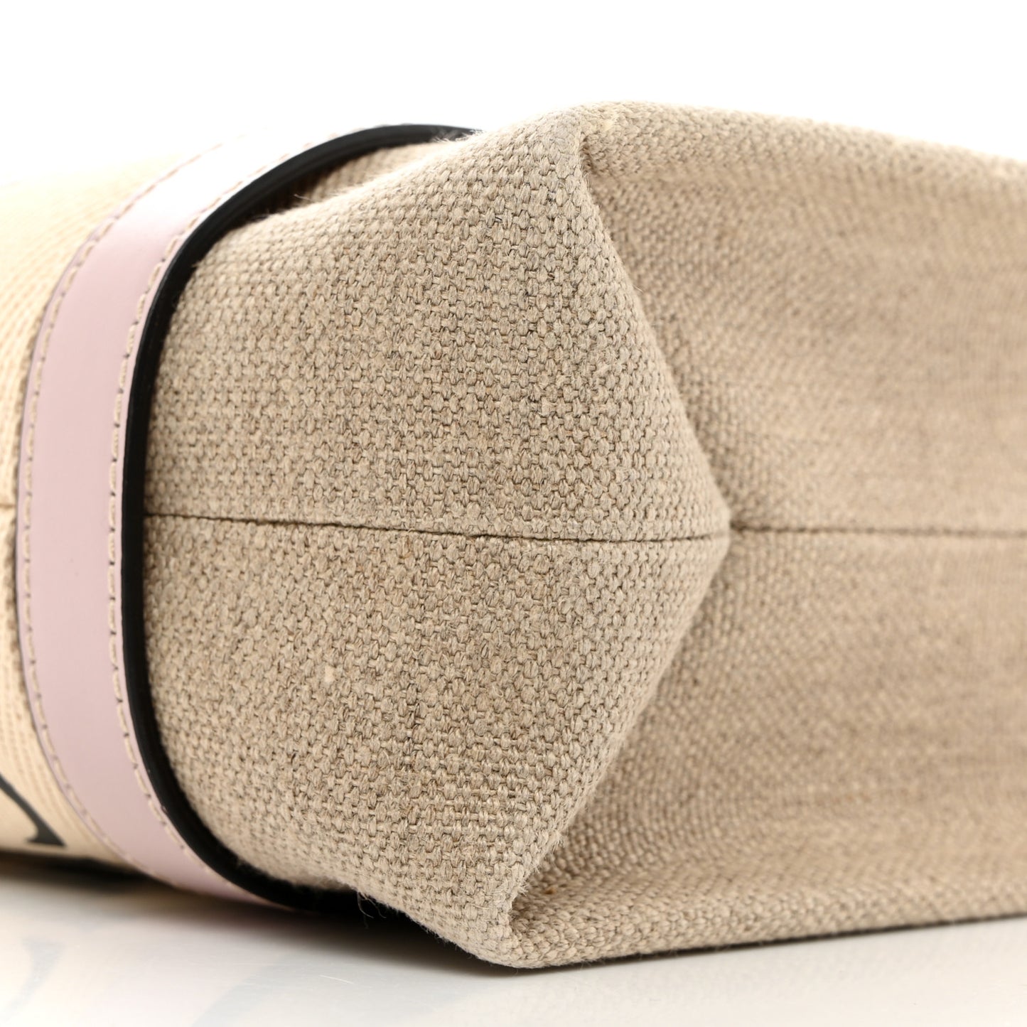 Linen Calfskin Small Woody Ribbon Tote With Strap White Pink