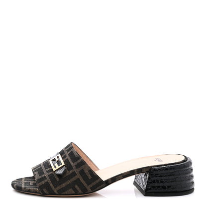Fendi Jacquard Calfskin FF Crocodile Embossed Promenade Slide Sandals 40 Tobacco Moro Black 1 of 8