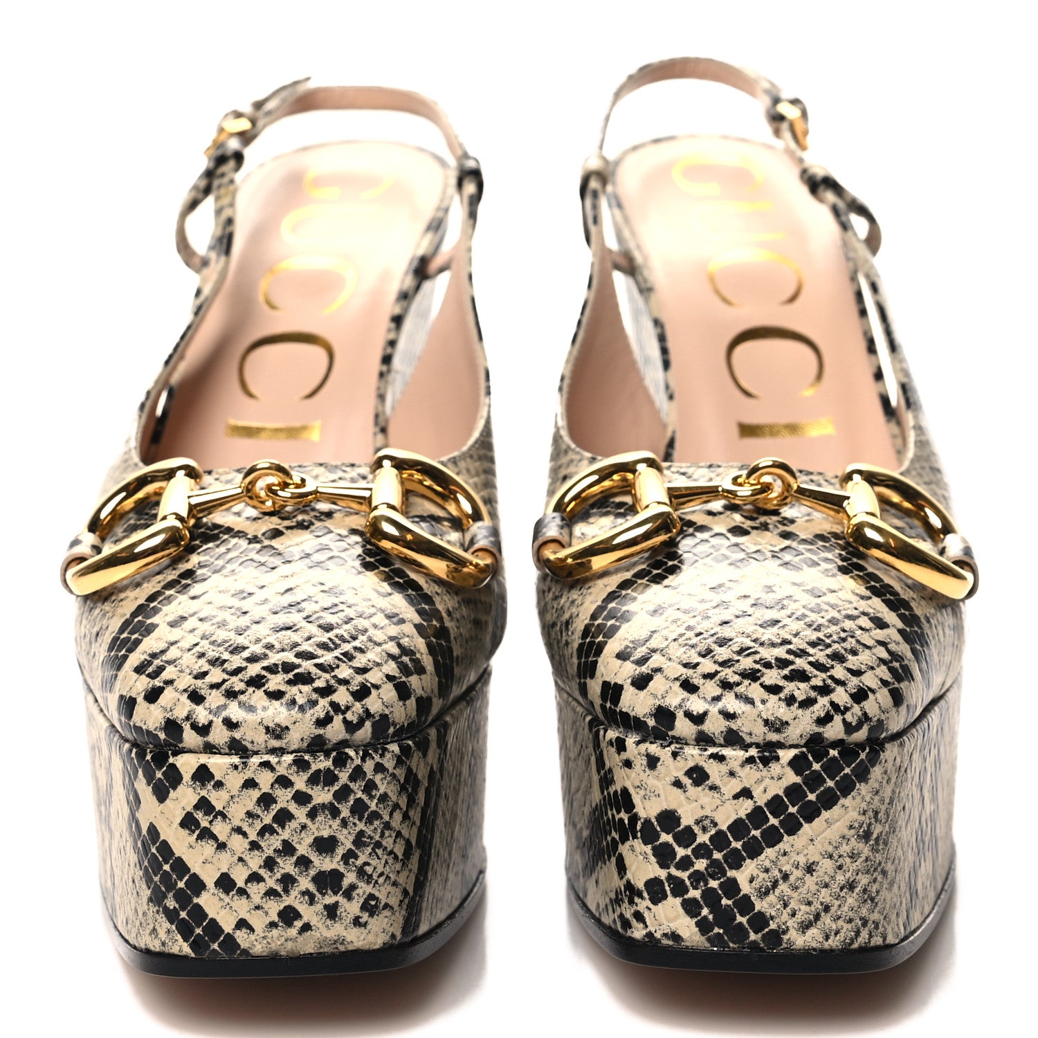 Gucci Calfskin Snakeskin Print Horsebit Platform 35/120mm Slingback Pumps 37.5 Beige Avana 2 of 9