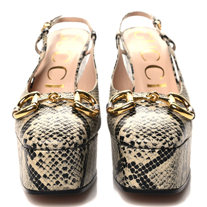Gucci Calfskin Snakeskin Print Horsebit Platform 35/120mm Slingback Pumps 37.5 Beige Avana 2 of 9