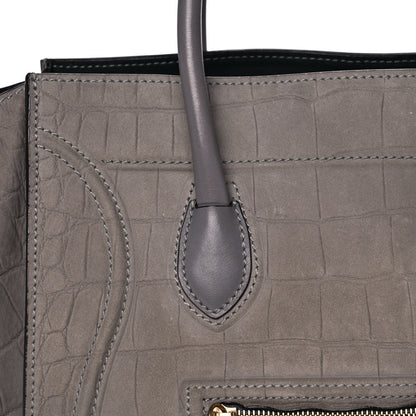 Celine Crocodile Embossed Nubuck Medium Phantom Luggage Grey 7 of 11