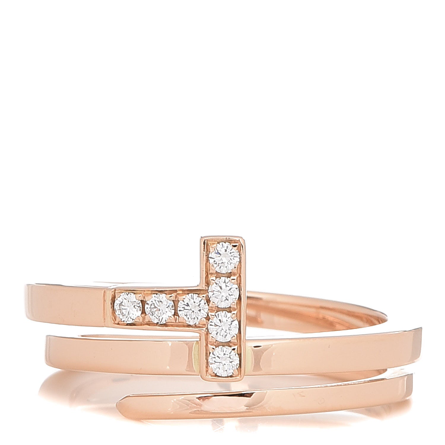 Tiffany 18K Rose Gold Diamond T Square Wrap Ring 54 7 1 of 6