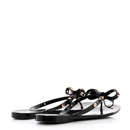 Valentino Garavani PVC Jelly Rockstud Bow Thong Sandals 36 Black 4 of 10