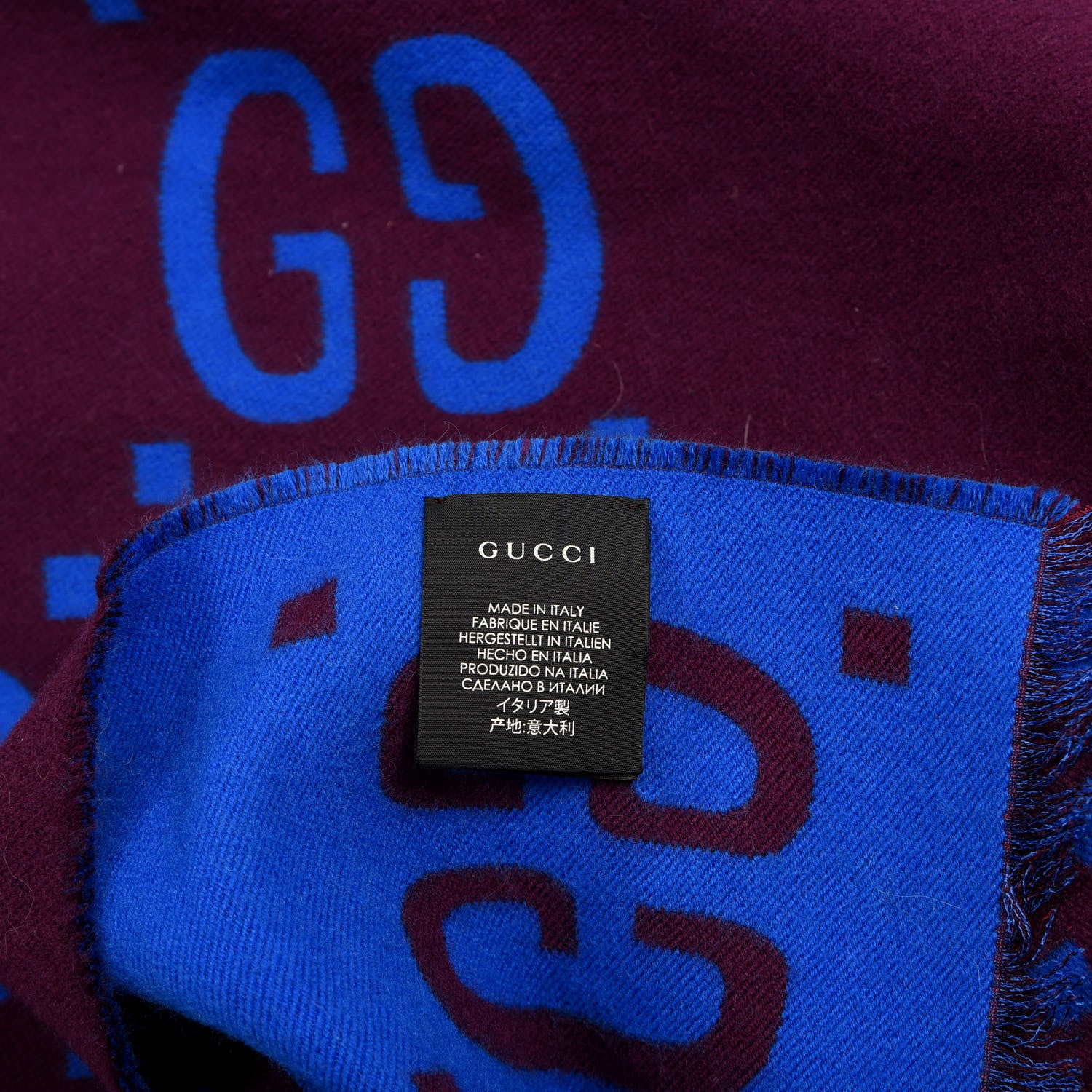 Gucci Wool Silk Monogram Jumbo GG Freedom Scarf Lacquer Blue 4 of 4