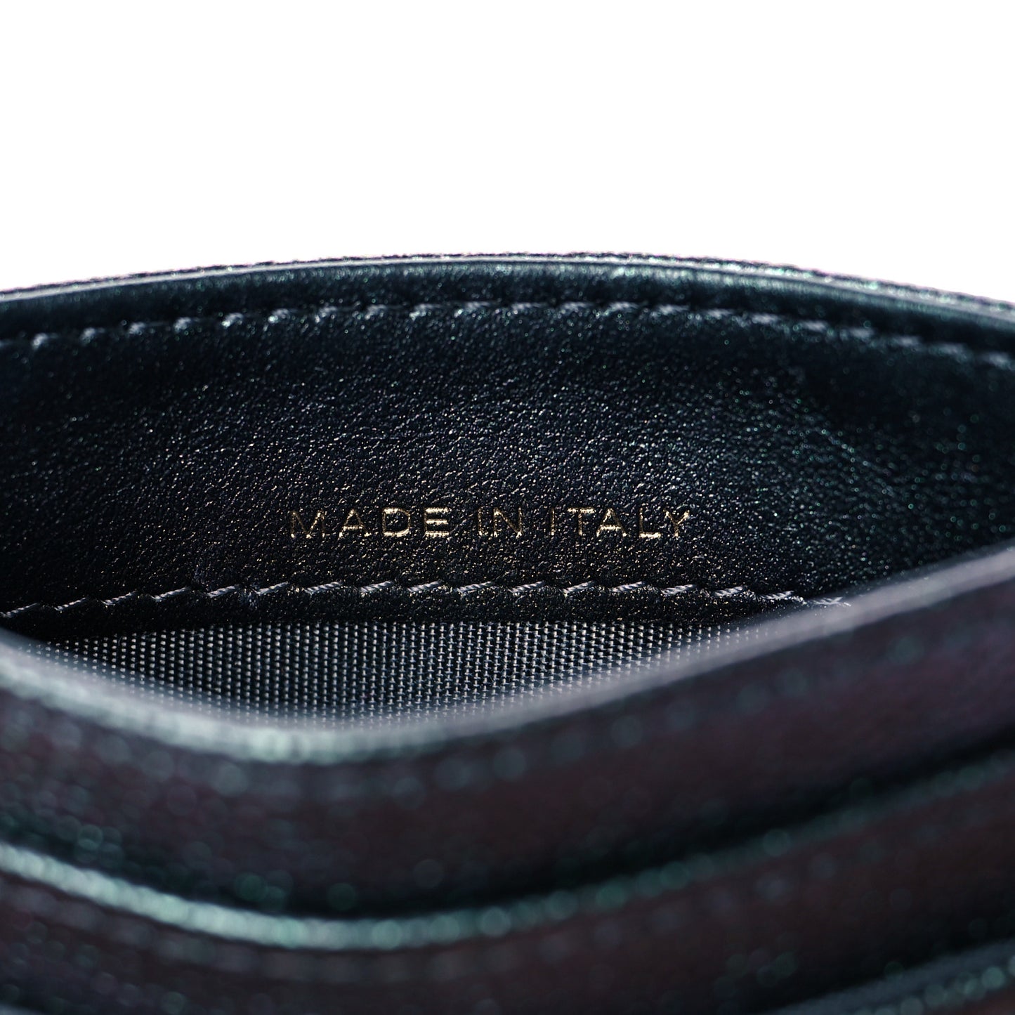 Iridescent Caviar Quilted Card Holder Black