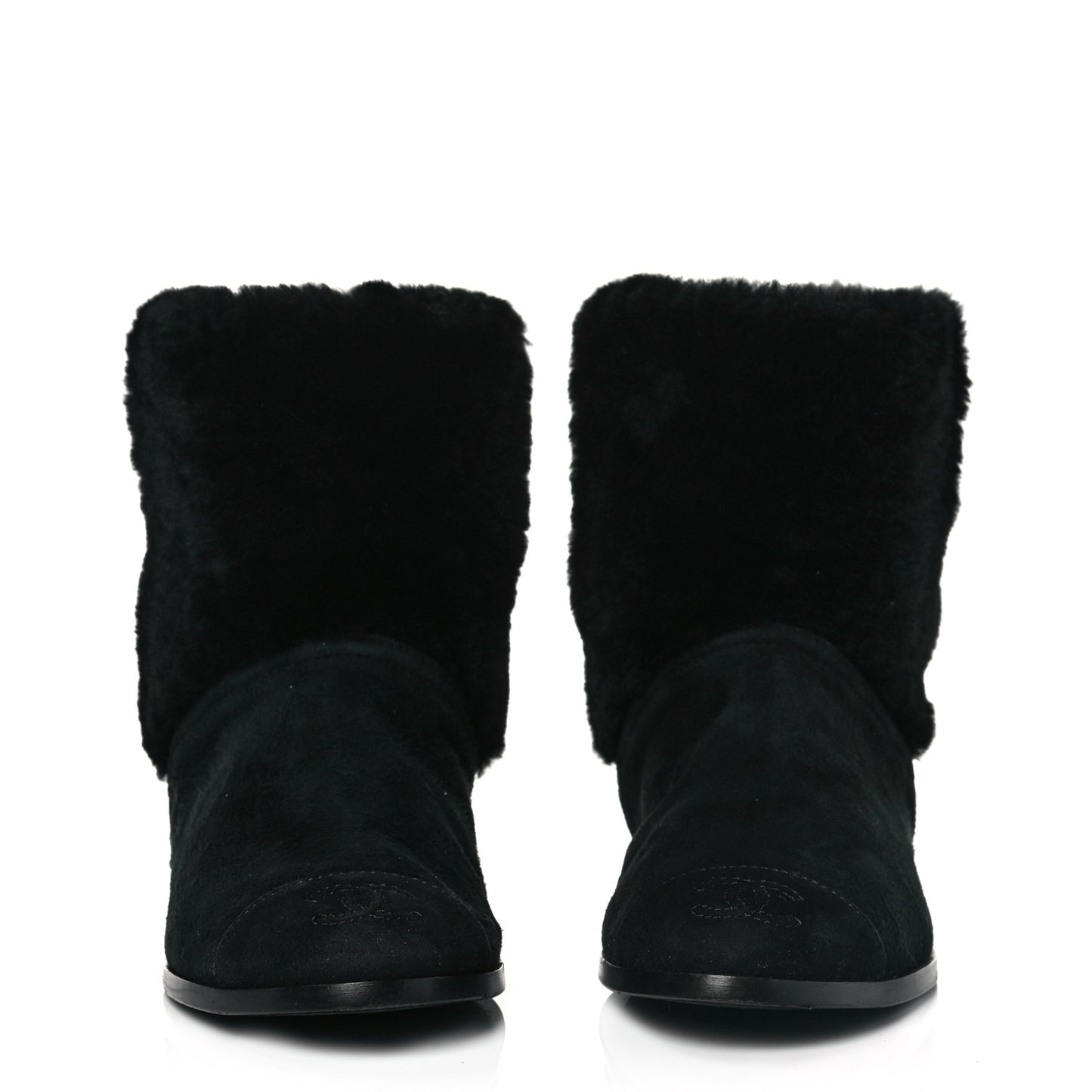 Suede Shearling Cap Toe Short Boots 38.5 Black