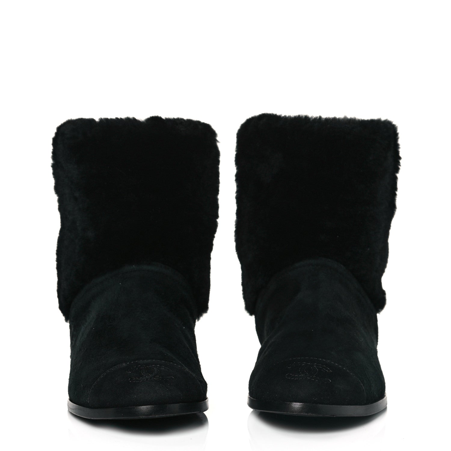 Chanel Suede Shearling Cap Toe Short Boots 38.5 Black 2 of 7