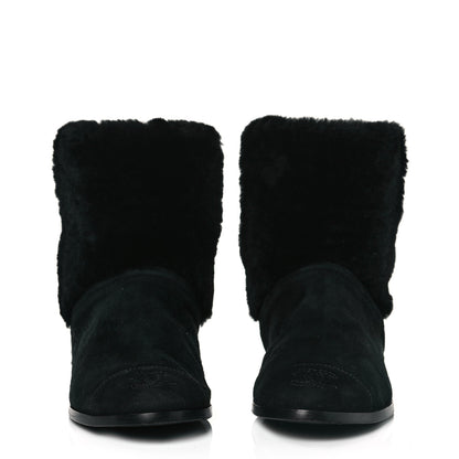 Chanel Suede Shearling Cap Toe Short Boots 38.5 Black 2 of 7