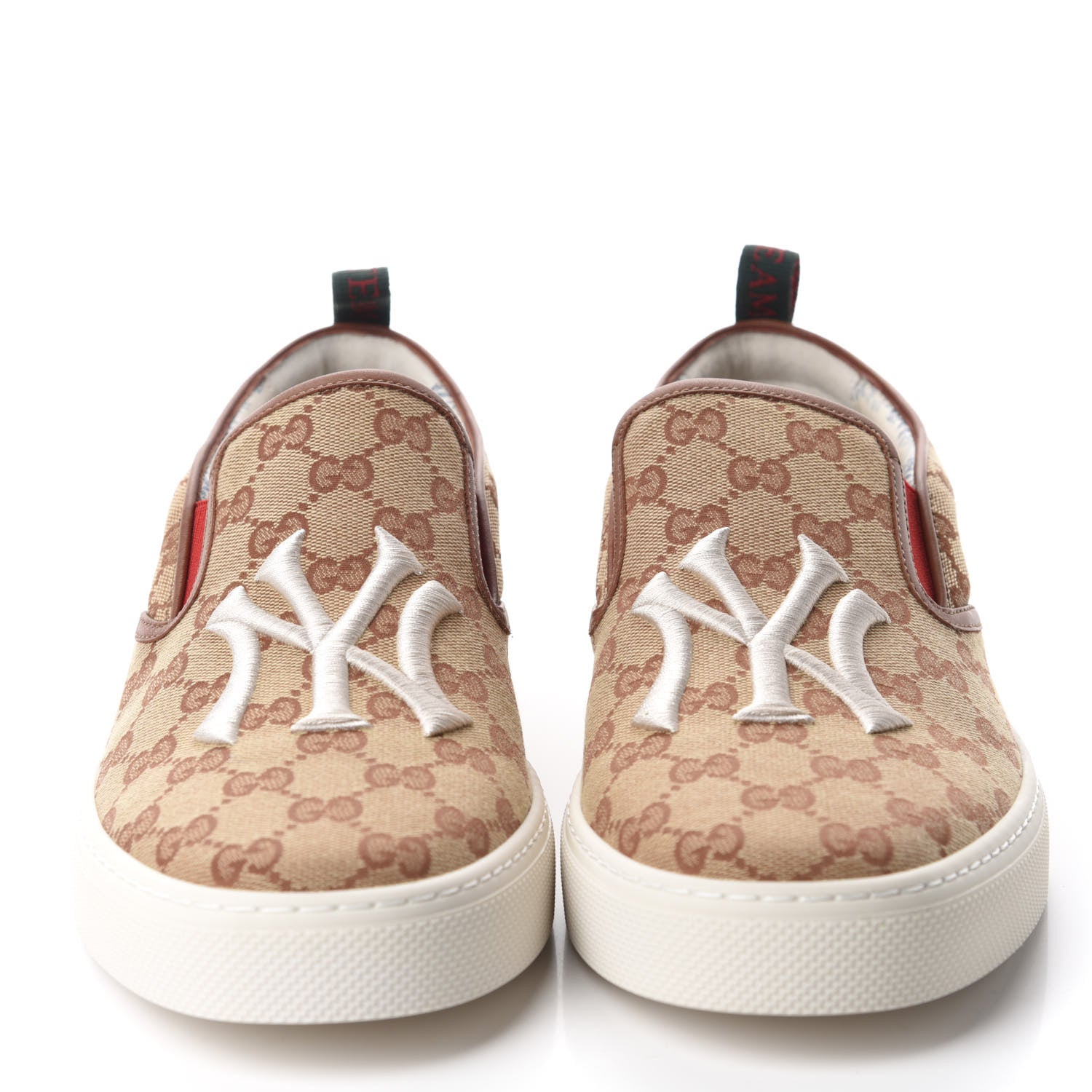 Gucci X MLB GG Monogram NY Yankees Embroidered Mens Slip On Sneakers 11 Beige Ruggine Rust 2 of 10