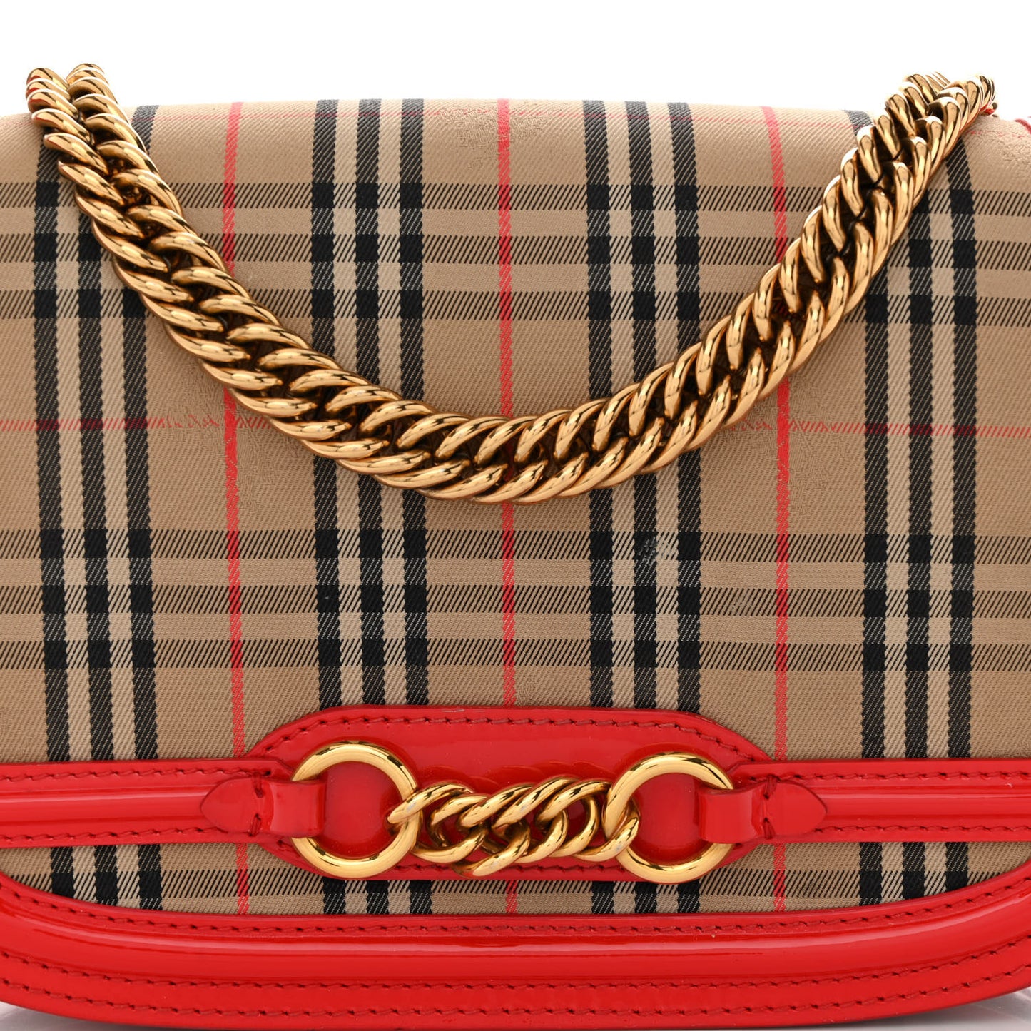 Patent 1983 Knight Check Link Shoulder Bag Bright Red
