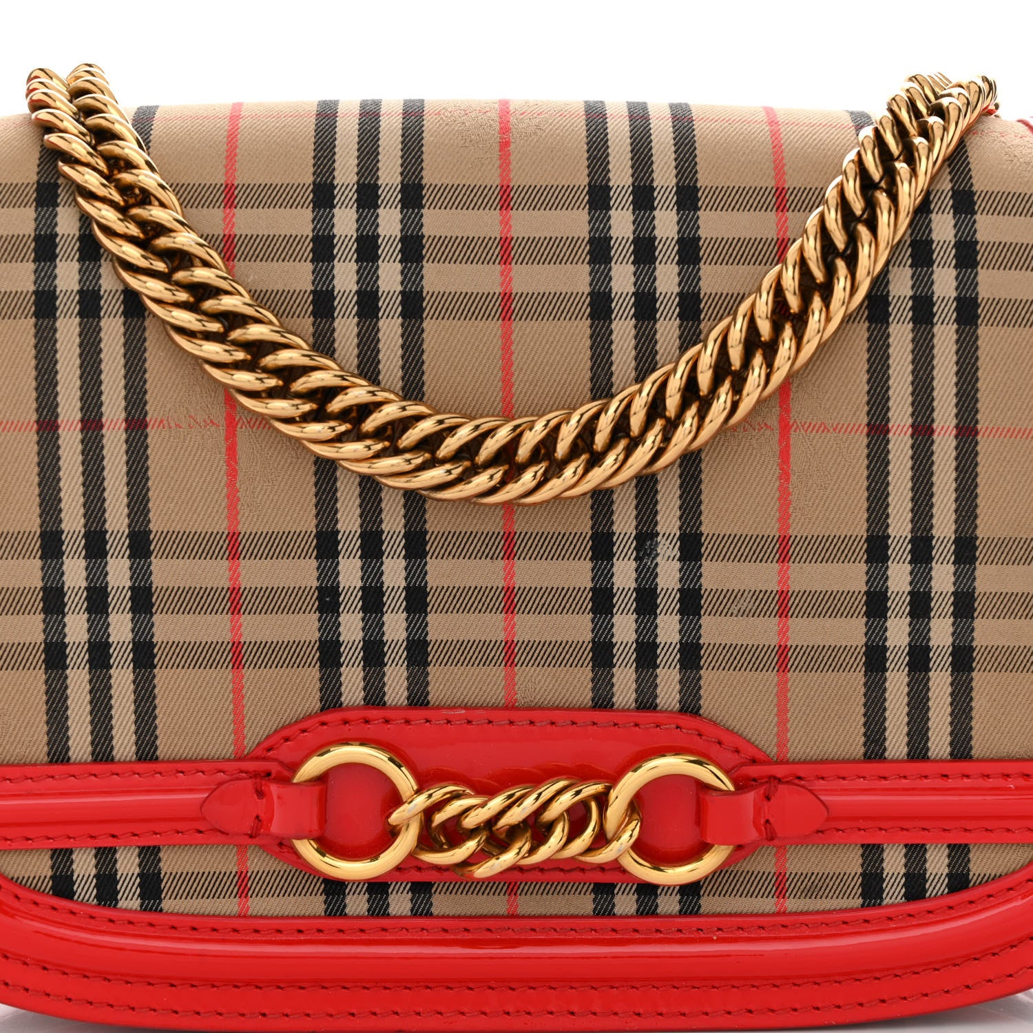 Burberry Patent 1983 Knight Check Link Shoulder Bag Bright Red 7 of 11