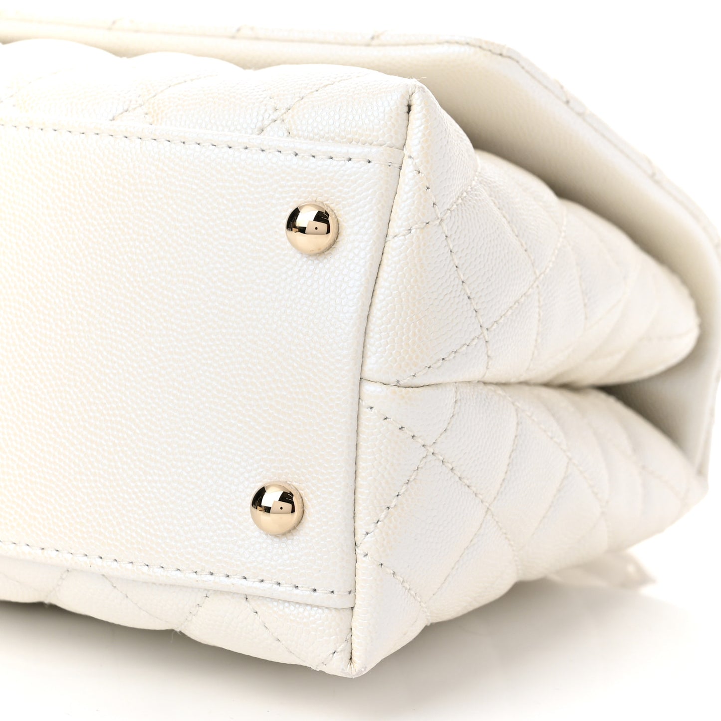Iridescent Caviar Quilted Small Coco Handle Flap White