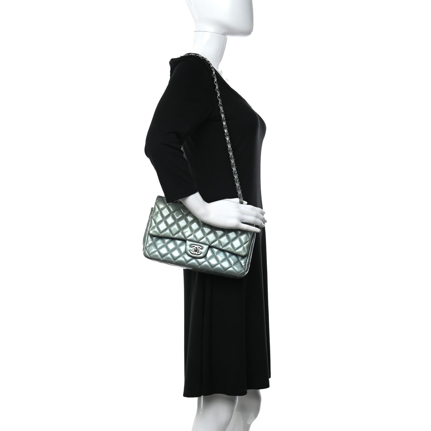Chanel Patent Calfskin Quilted Medium Double Flap Turquoise 3 of 17