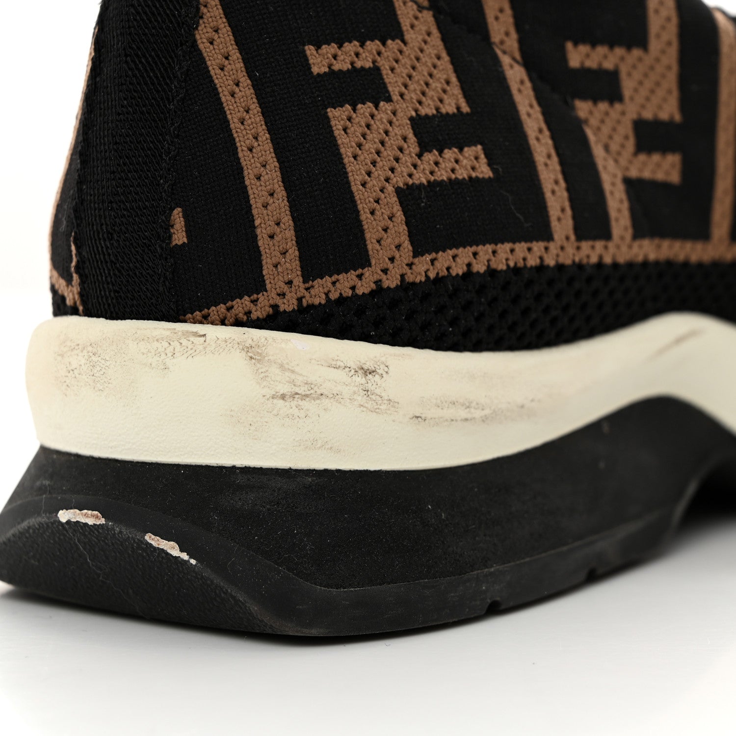 Fendi Stretch Yarn FF Stiff Band Rockoko Sneakers 36 Black White Tobacco 9 of 10