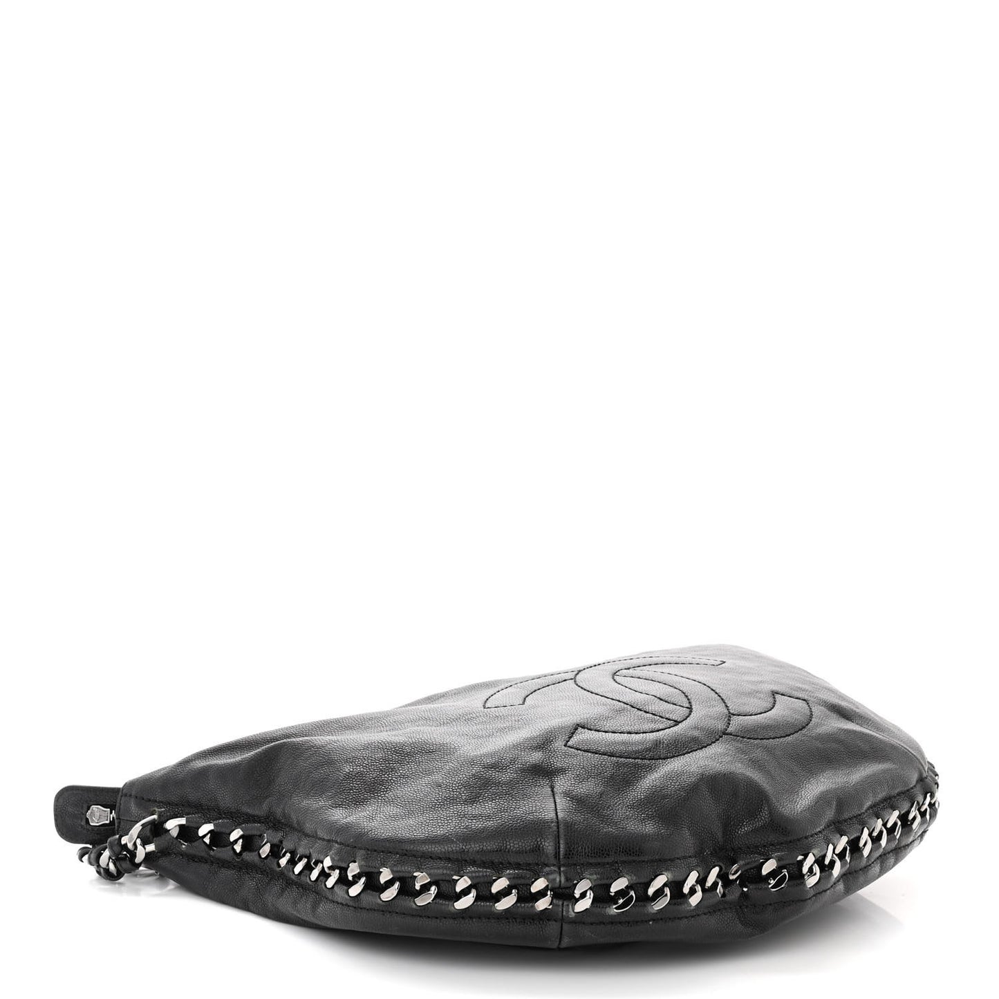 Glazed Caviar Modern Chain Hobo Black