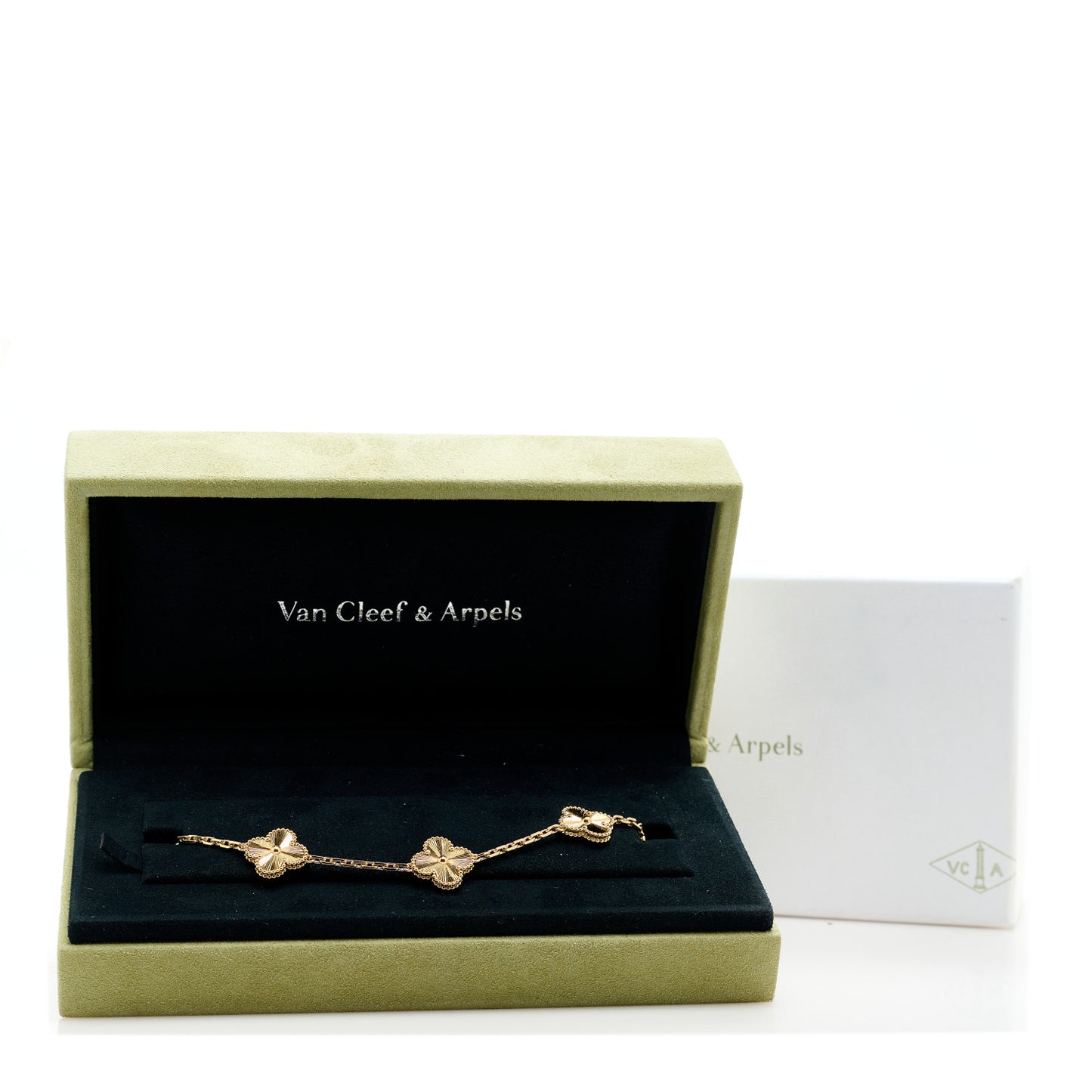 18K Yellow Gold 5 Motifs Guilloche Vintage Alhambra Bracelet