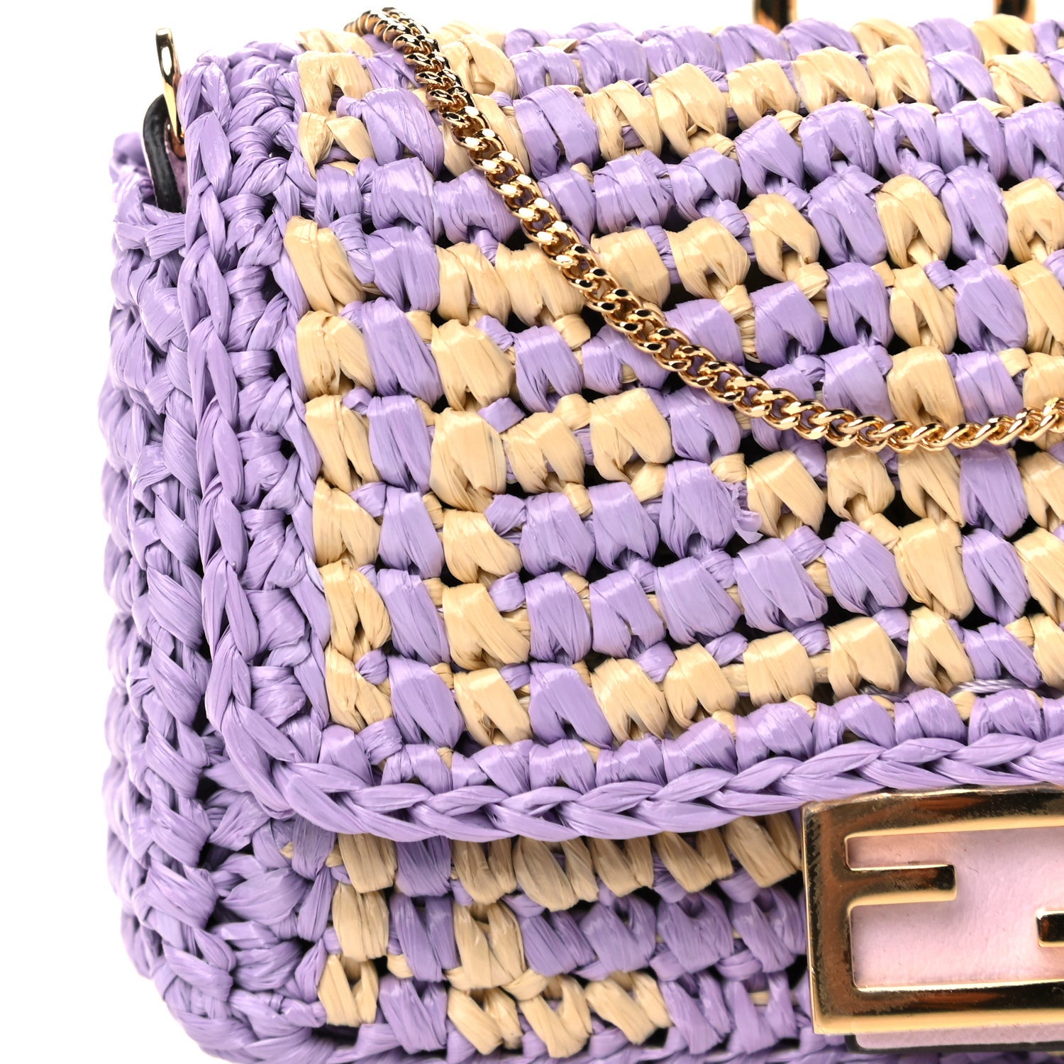 Fendi Raffia Vitello Seta FF Woven Nano Baguette Charm Anemone Natural 7 of 8