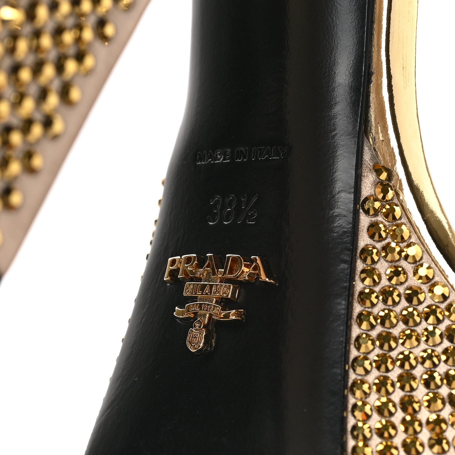 Prada Satin Crystal Triangle Logo 40/135mm Platform Sandals 38.5 Platino 6 of 7