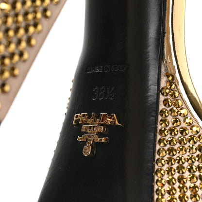 Prada Satin Crystal Triangle Logo 40/135mm Platform Sandals 38.5 Platino 6 of 7