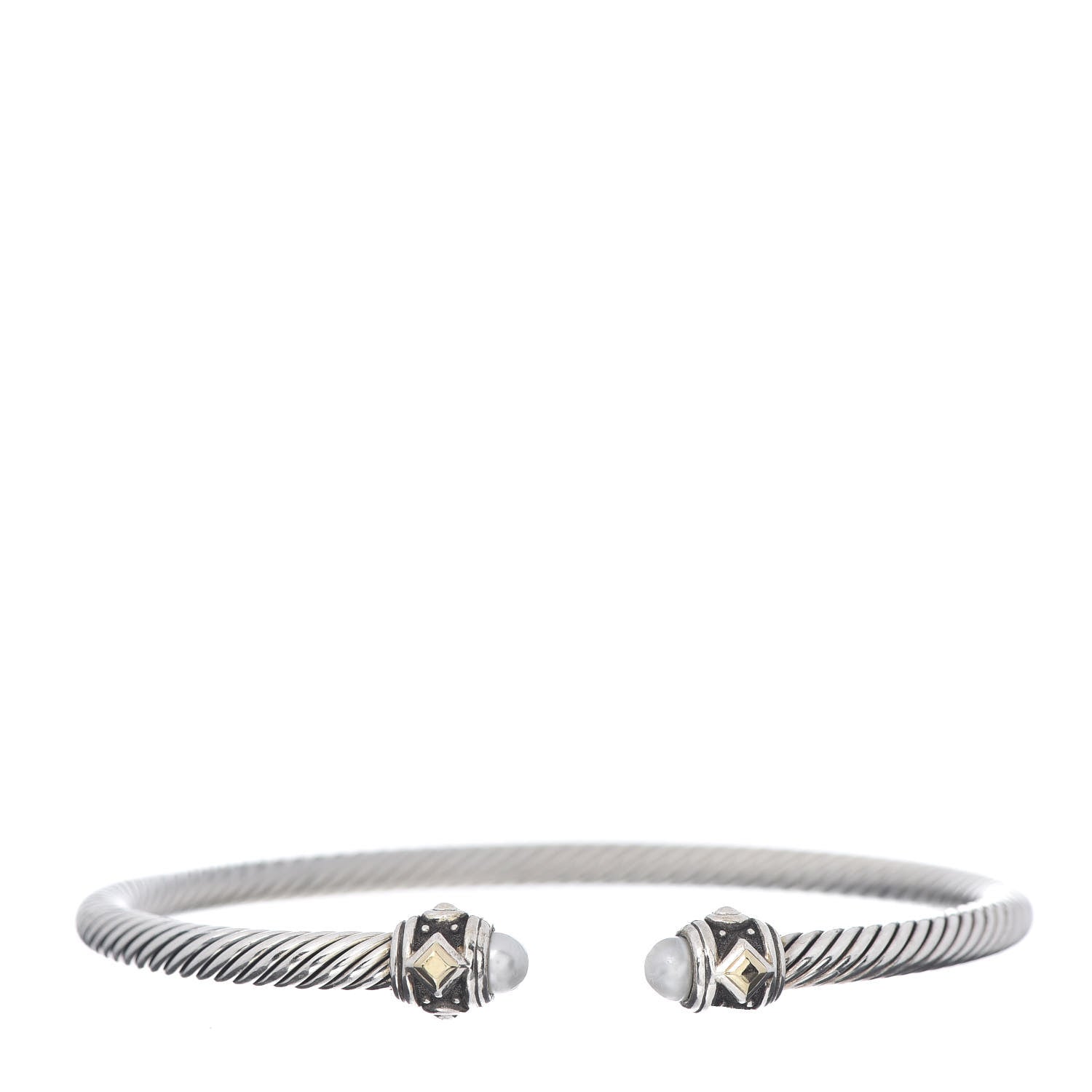 David Yurman Sterling Silver 18K Yellow Gold Pearl 4mm Cable Renaissance Bracelet 1 of 4