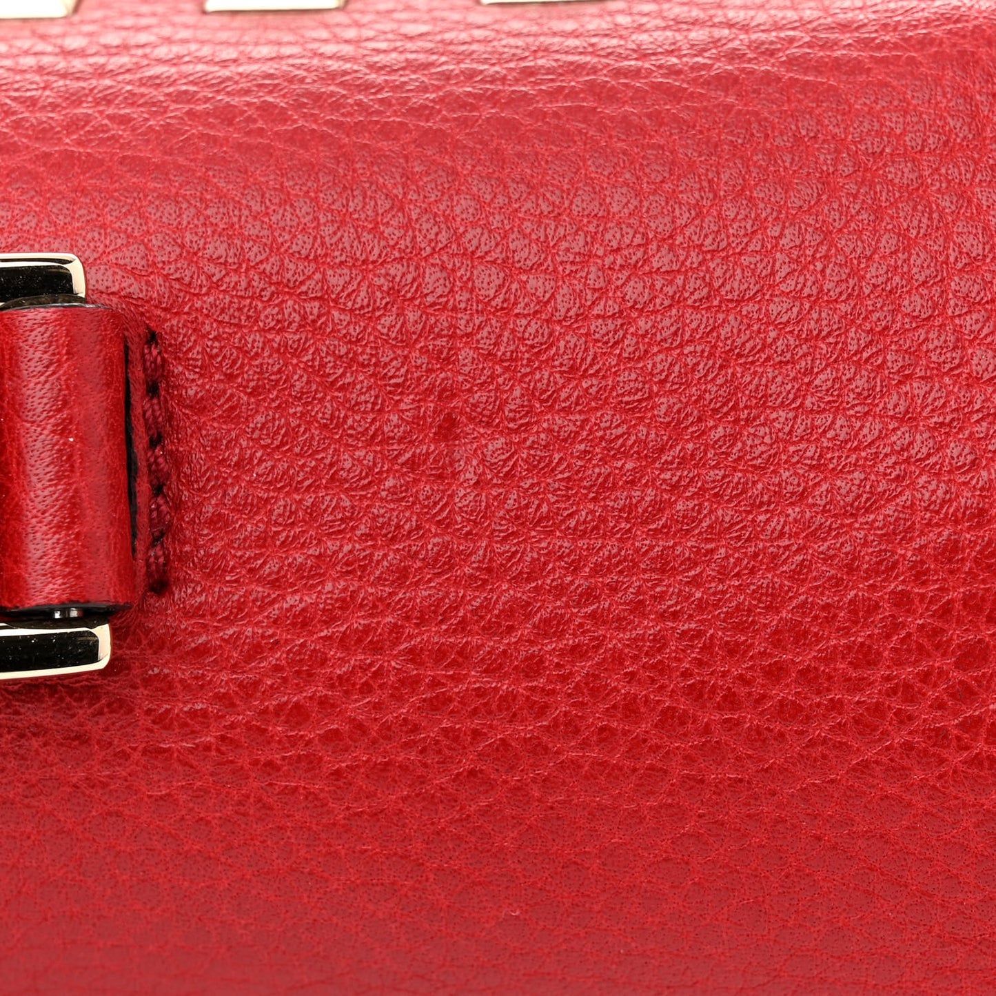 Pebbled Calfskin Medium Rockstud Top Handle Shoulder Bag Red