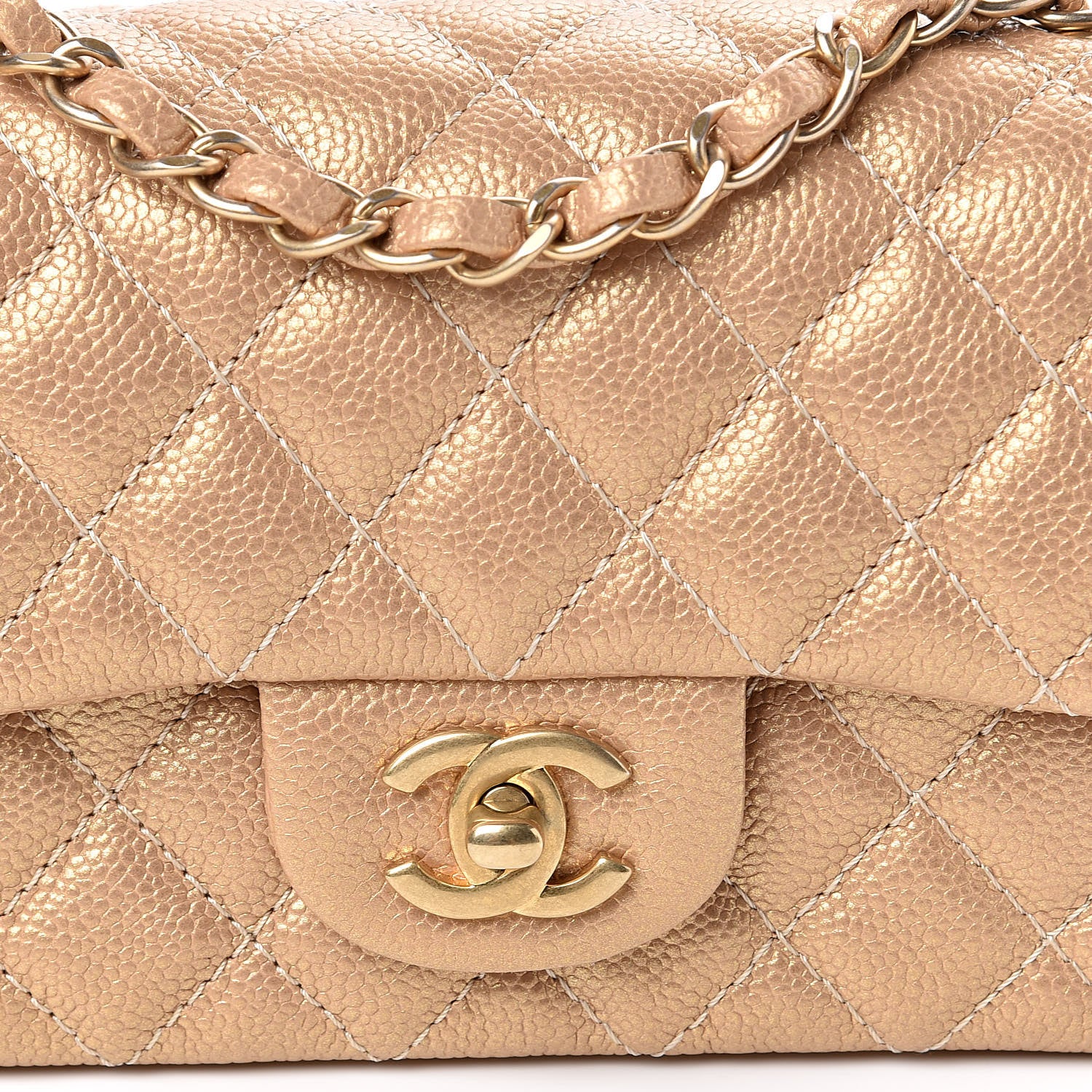 Chanel Pearly Caviar Quilted Mini Rectangular Flap Gold 10 of 10