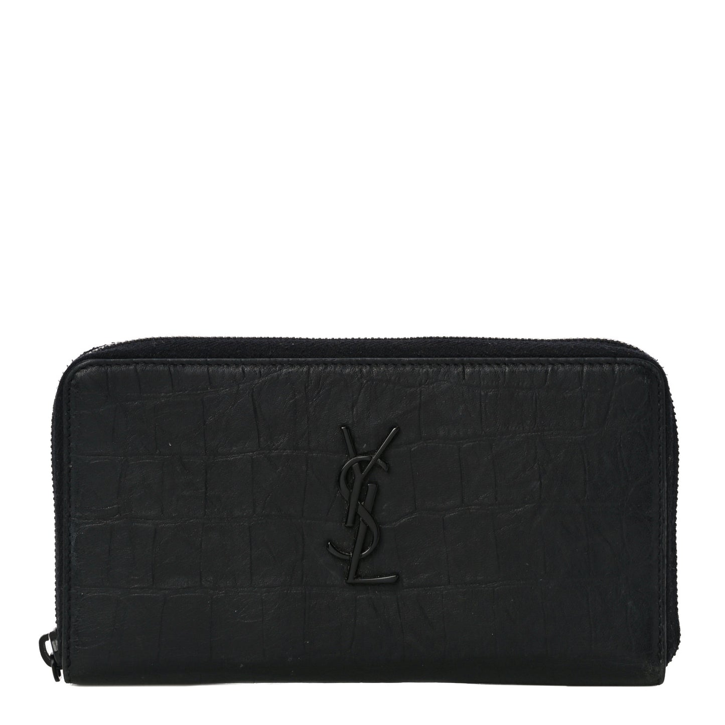 Crocodile Embossed Sheepskin Mens Zip Around Continental Wallet Black
