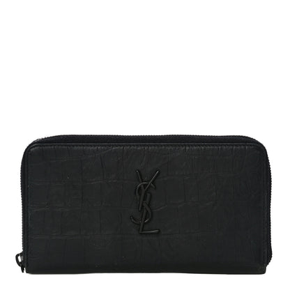 Saint Laurent Crocodile Embossed Sheepskin Mens Zip Around Continental Wallet Black 1 of 14