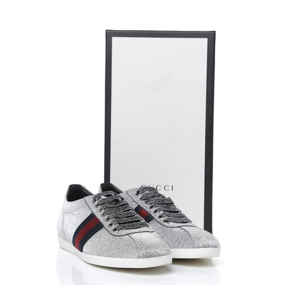 Gucci Glitter Fabric Studded Web Sneakers 38 Silver 9 of 9