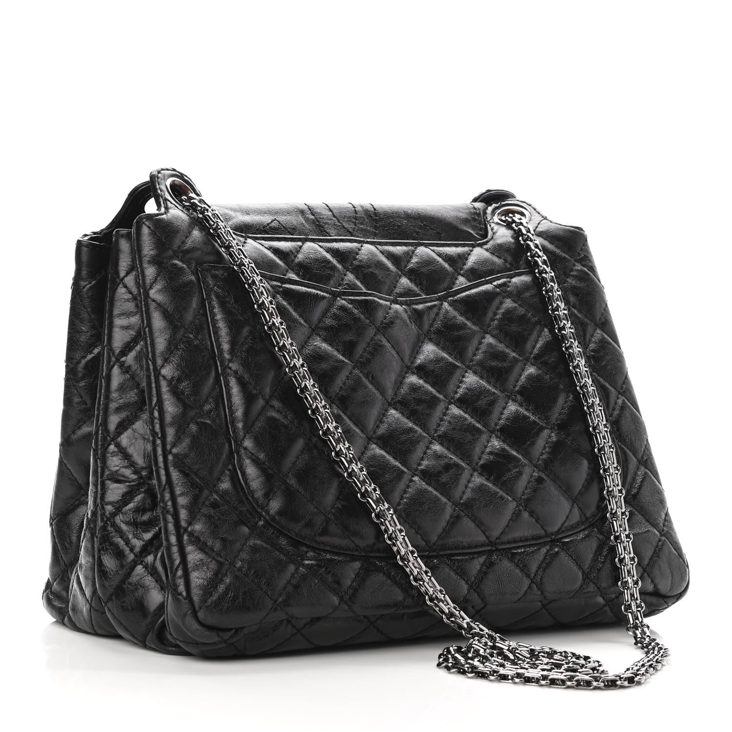 Chanel Metallic Aged Calfskin Quilted Reissue 2.55 Accordion Flap Black 3 of 10