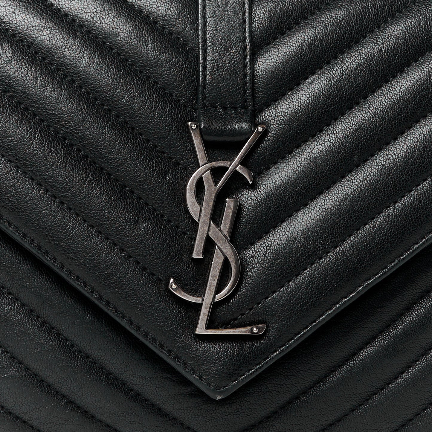 Sheepskin Matelasse Chevron Monogram Medium College Bag Black