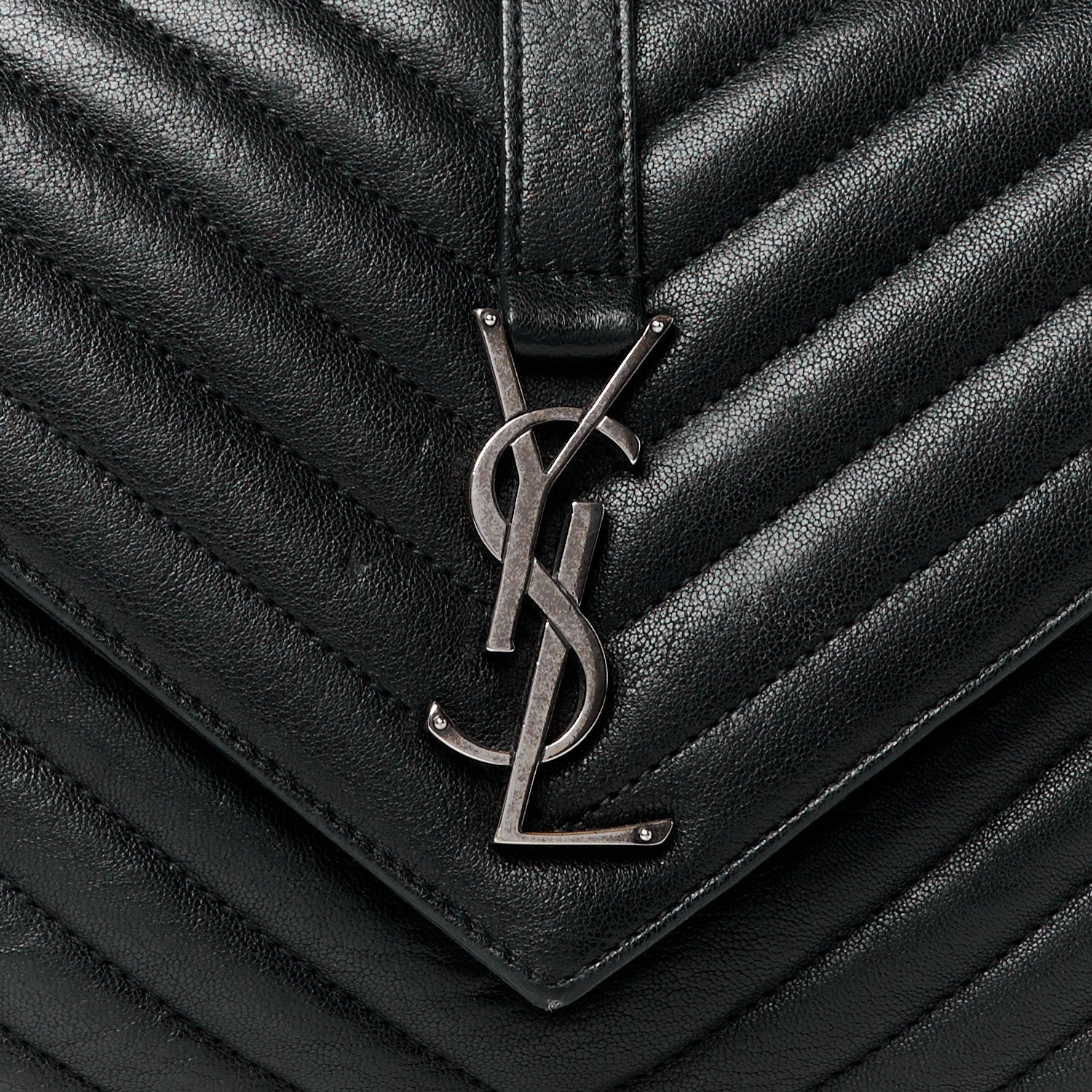 Saint Laurent Sheepskin Matelasse Chevron Monogram Medium College Bag Black 9 of 11
